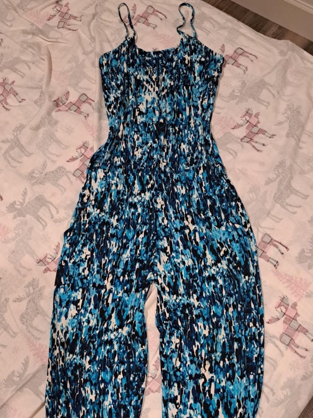 Blue Black White Printed Jumpsuit
